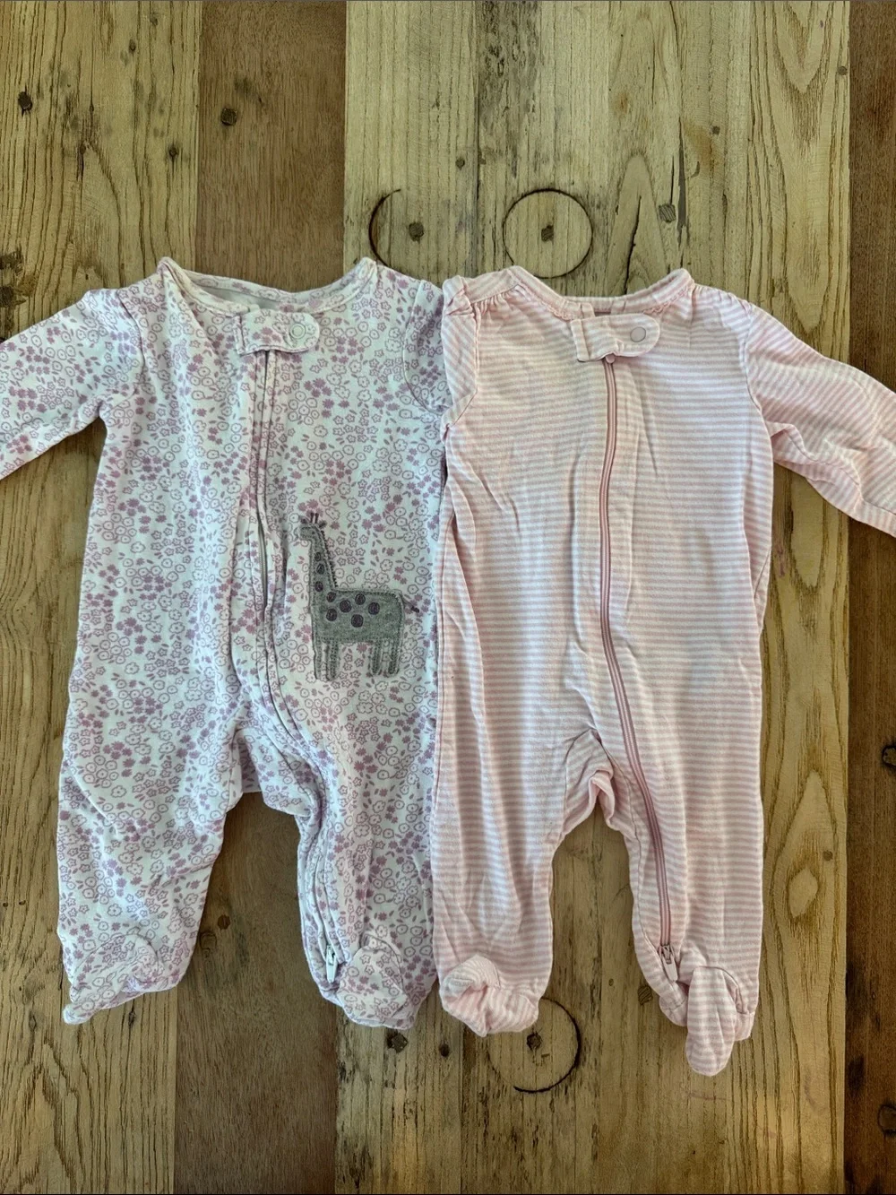 Carter's Pink Floral & Striped Footed One-Pieces